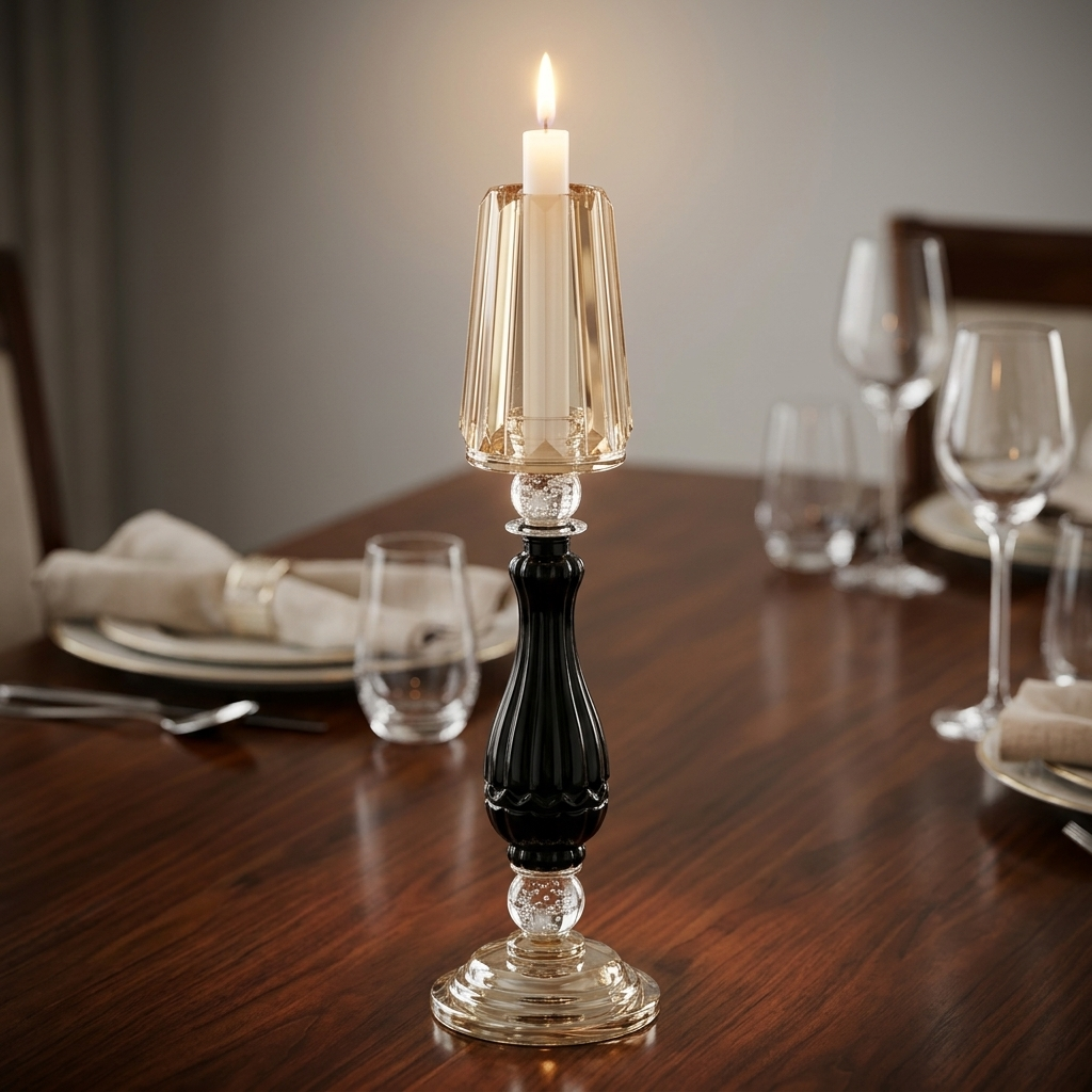 5-Head Crystal Candelabra Black/Champagne