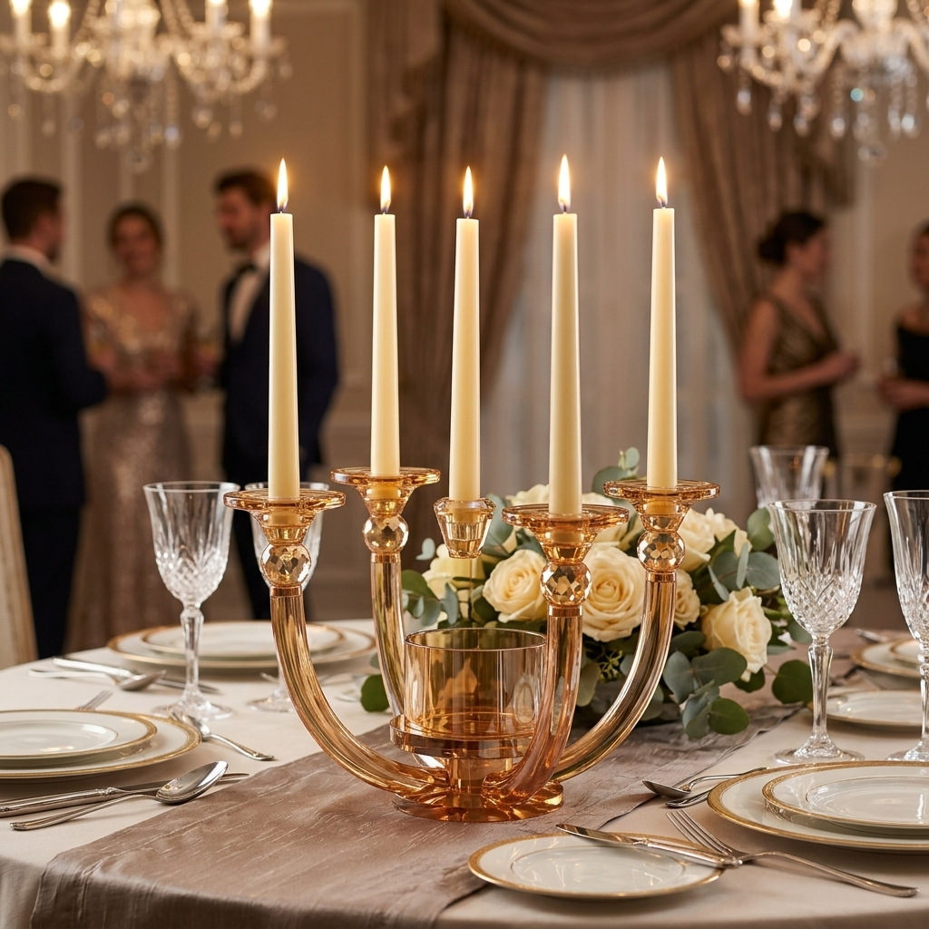 5-Head Crystal Candelabra Champagne