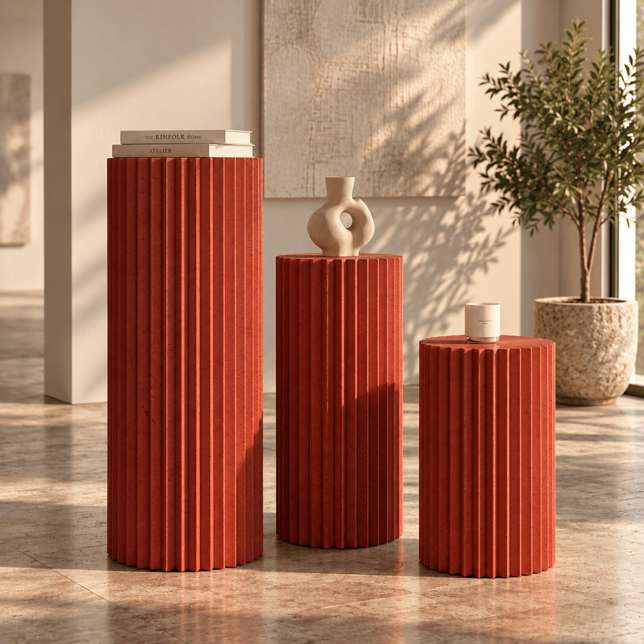 Origami Stand Set of 3 (D29cm; H60/80/100cm) - Red