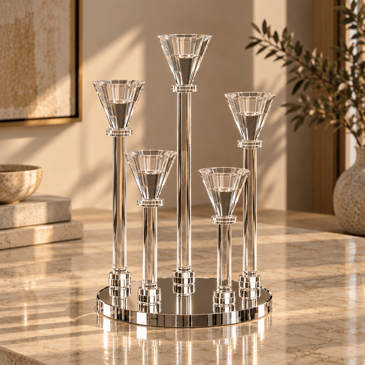 Crystal Candelabra 5-Candle, Cone Cups (7301-4)