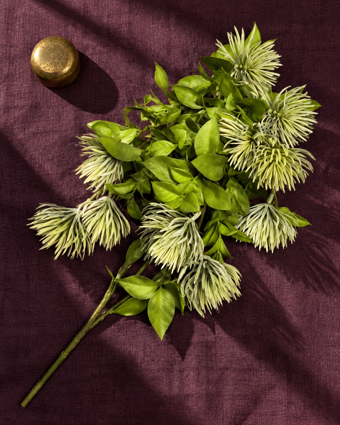 Ivory Green Artificial Pincushion Flower Branch 5