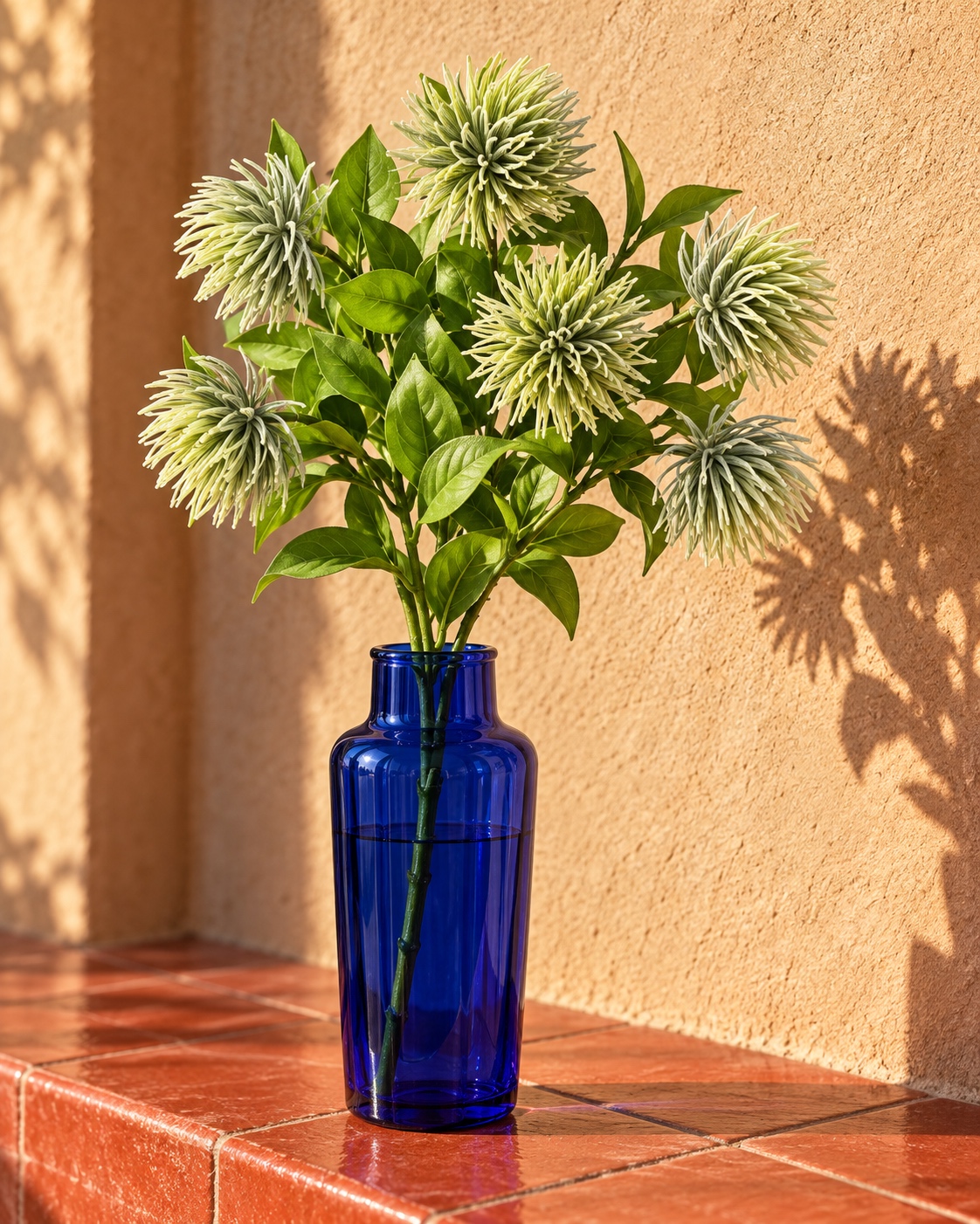 Ivory Green Artificial Pincushion Flower Branch 4