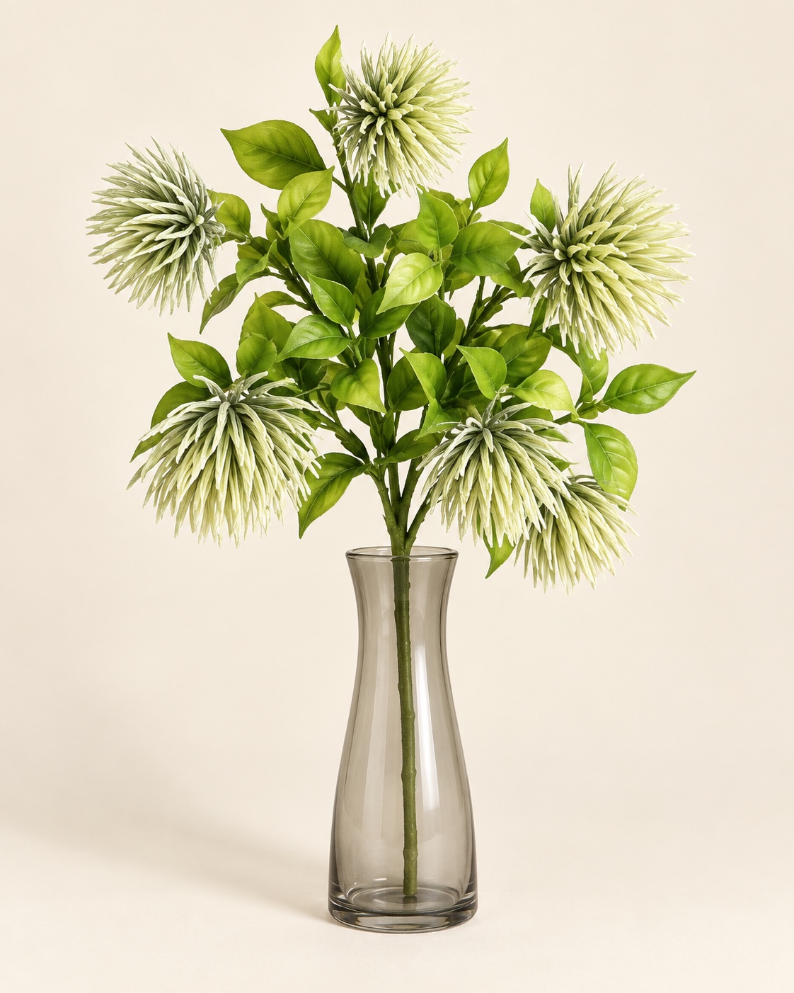 Ivory Green Artificial Pincushion Flower Branch 2
